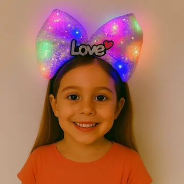 Led Işıklı Love Yazılı Pembe Fiyonk Taç – Kız Çocuk Parti Tacı