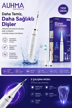 Ultrasonic  şarjlı Elektrikli Akıllı Diş temizleme Cihazı Beyazlatıcı 5 Mod 3+1 Başlık, Ipx8 Su Geçirmez Beyaz