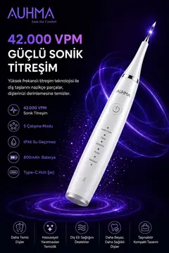 Ultrasonic  şarjlı Elektrikli Akıllı Diş temizleme Cihazı Beyazlatıcı 5 Mod 3+1 Başlık, Ipx8 Su Geçirmez Beyaz