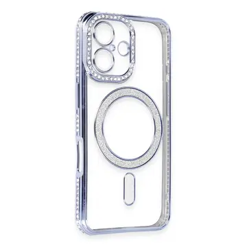 İphone 16 Kılıf Joke Simli Magneticsafe Kılıf - Mavi