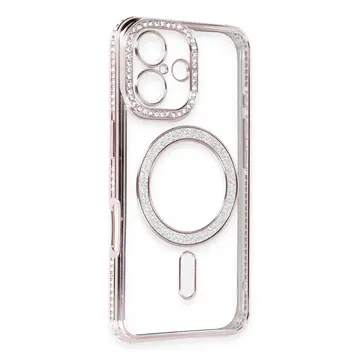 İphone 16 Kılıf Joke Simli Magneticsafe Kılıf - Pembe