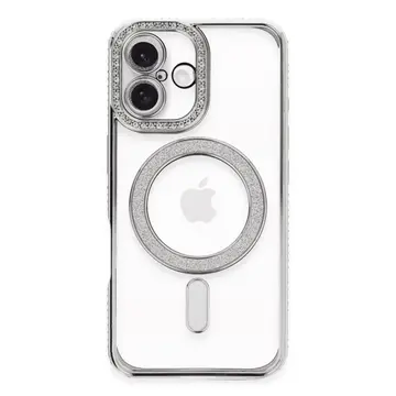 İphone 16 Kılıf Joke Simli Magneticsafe Kılıf - Gümüş