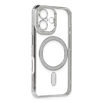 İphone 16 Kılıf Joke Simli Magneticsafe Kılıf - Gümüş