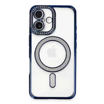 İphone 16 Kılıf Joke Simli Magneticsafe Kılıf - Lacivert