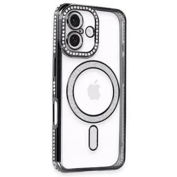 İphone 16 Plus Kılıf Joke Simli Magneticsafe Kılıf - Siyah