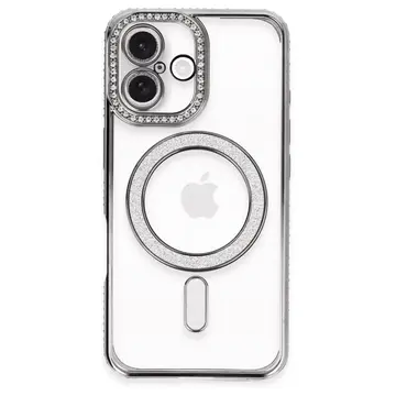 İphone 16 Plus Kılıf Joke Simli Magneticsafe Kılıf - Gri