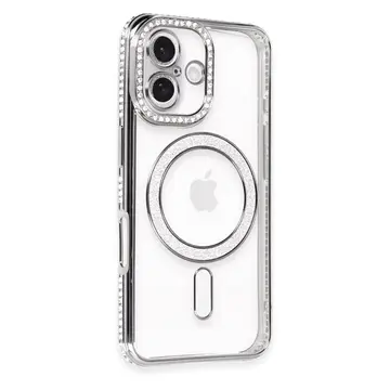 İphone 16 Plus Kılıf Joke Simli Magneticsafe Kılıf - Gri
