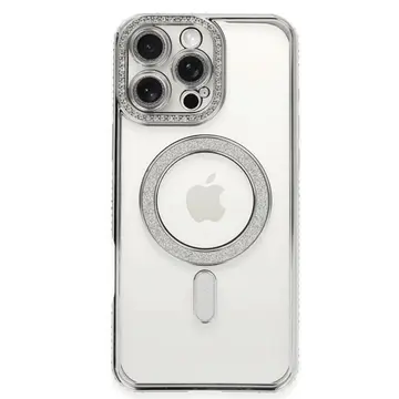 İphone 16 Pro Kılıf Joke Simli Magneticsafe Kılıf - Gümüş
