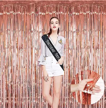 Rose Gold Püsküllü Kapı Perdesi - Parti, Bekarlığa Veda, Doğum Günü 1x2 M
