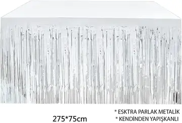 Gümüş Metalize Masa Eteği 275x75 Cm – Kendinden Yapışkanlı