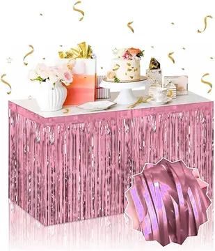 Kendinden Yapışkanlı Rose Gold Metalize Püsküllü Masa Eteği – 75 X 275 Cm Parti Süslemesi