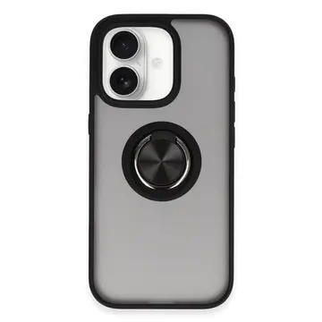 İphone 16 Kılıf Montreal Yüzüklü Silikon Kapak - Siyah