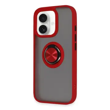 İphone 16 Kılıf Montreal Yüzüklü Silikon Kapak - Kırmızı