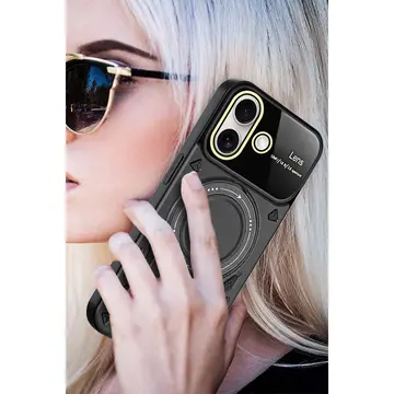 İphone 16 Kılıf Joy Lens Standlı Kapak - Koyu Yeşil