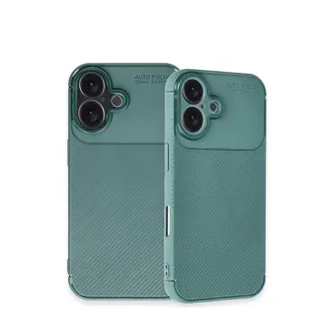 İphone 16 Kılıf Auto Focus Karbon Kapak - Koyu Yeşil