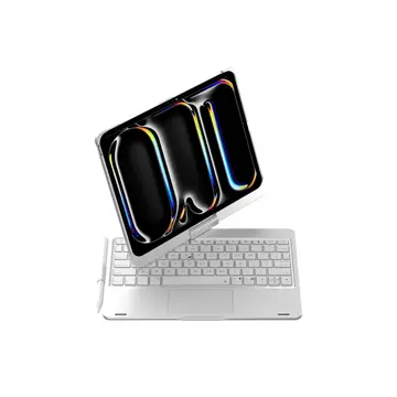 İpad Pro 11 (2024) F11 Ats Kılıf Magic Dönen Klavyeli Tablet Kılıf - Gümüş