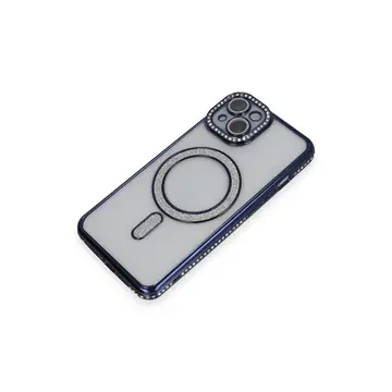 İphone 14 Kılıf Joke Simli Magneticsafe Kılıf - Lacivert