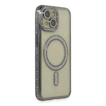 İphone 14 Kılıf Joke Simli Magneticsafe Kılıf - Gri