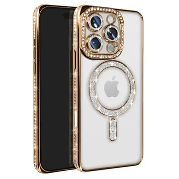İphone 16 Pro Max Kılıf Joke Simli Magneticsafe Kılıf - Gold