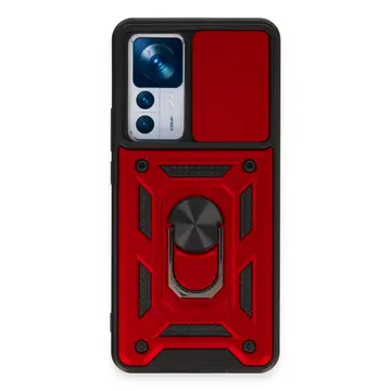 Xiaomi Mi 12t Pro Kılıf Pars Lens Yüzüklü Silikon - Kırmızı