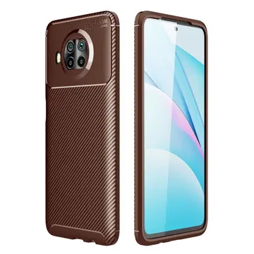 Xiaomi Mi 10t Lite Kılıf Auto Focus Karbon Kapak - Kahverengi