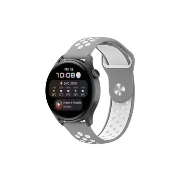 Watch 20mm Spor Delikli Kordon - Gri-beyaz