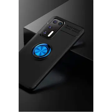 Huawei P40 Kılıf Range Yüzüklü Silikon - Siyah-mavi