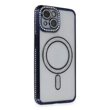 İphone 13 Kılıf Joke Simli Magneticsafe Kılıf - Lacivert