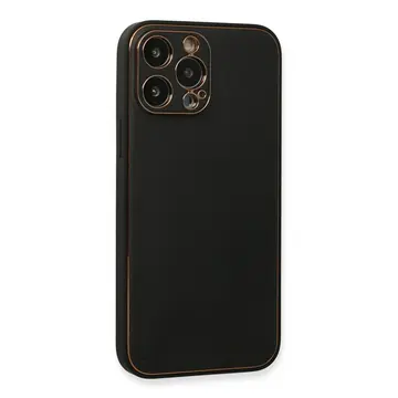 İphone 13 Pro Max Kılıf Coco Deri Silikon Kapak - Siyah
