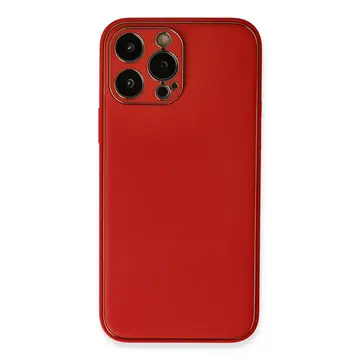 İphone 13 Pro Max Kılıf Coco Deri Silikon Kapak - Kırmızı