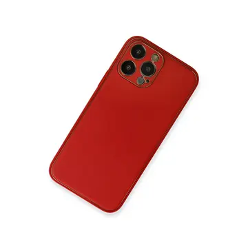 İphone 13 Pro Max Kılıf Coco Deri Silikon Kapak - Kırmızı