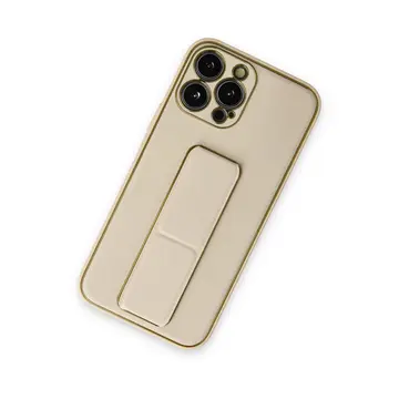 İphone 13 Pro Kılıf Coco Deri Standlı Kapak - Gold