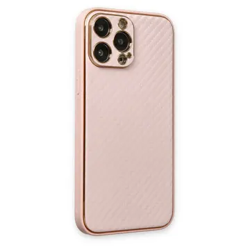 İphone 13 Pro Max Kılıf Coco Karbon Silikon - Pembe