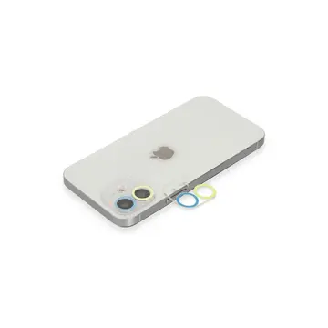 İphone 12 Renkli Kamera Lens Koruma Cam - Sarı-mavi