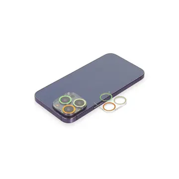 İphone 12 Pro Renkli Kamera Lens Koruma Cam - Sarı-turuncu