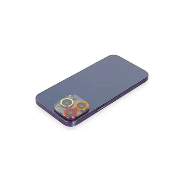 İphone 12 Pro Max Renkli Kamera Lens Koruma Cam - Turuncu-kırmızı