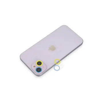 İphone 13 Renkli Kamera Lens Koruma Cam - Sarı-mavi