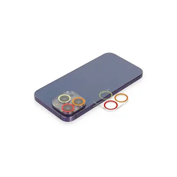 İphone 13 Pro Renkli Kamera Lens Koruma Cam - Turuncu-kırmızı