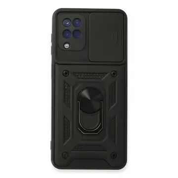 Samsung Galaxy A22 Kılıf Pars Lens Yüzüklü Silikon - Siyah