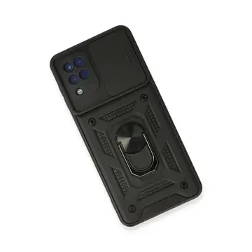 Samsung Galaxy A22 Kılıf Pars Lens Yüzüklü Silikon - Siyah