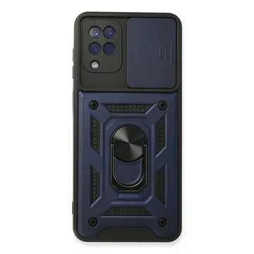 Samsung Galaxy A22 Kılıf Pars Lens Yüzüklü Silikon - Lacivert