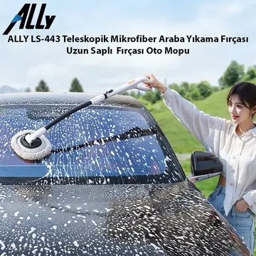 ALLY LS-443 Teleskopik Mikrofiber Araba Yıkama Fırçası Uzun Saplı Fırçası Oto Mopu