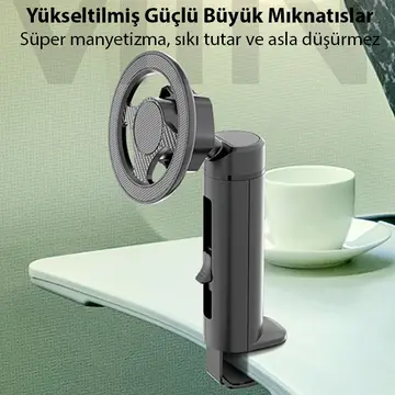 ALLY Magsafe Uyumlu Masa Koltuk Klipsli Manyetik Telefon Tutucu
