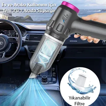 ALLY 14000pa Güçlü Portatif 2 Kademeli Tasinabilir Vakumlu Kablosuz Üflemeli Mini Araç Süpürgesi SW-103