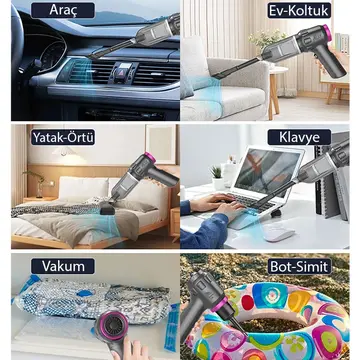 ALLY 14000pa Güçlü Portatif 2 Kademeli Tasinabilir Vakumlu Kablosuz Üflemeli Mini Araç Süpürgesi SW-103