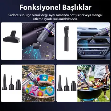 EZERE 16000pa Güçlü Portatif Taşınabilir Vakumlu Kablosuz Üflemeli Mini Araç Süpürgesi