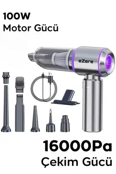 EZERE 16000pa Güçlü Portatif Taşınabilir Vakumlu Kablosuz Üflemeli Mini Araç Süpürgesi