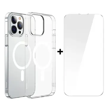 Baseus Crystal iPhone 13 Pro Max 6.7 Magsafe Silikon Kılıf + Tempered Ekran Koruyucu Set