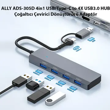 ALLY ADS-305D 4in1 USB/Type-C to 4X USB3.0 HUB Çoğaltıcı Çevirici Dönüştürücü Adaptör
