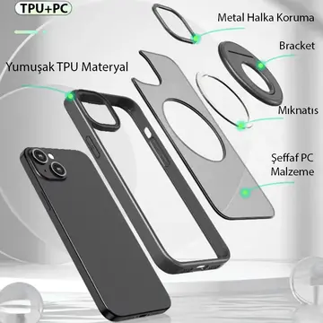 ALLY iPhone 14 Plus İçin Magsafe Uyumlu Yüzük Standlı Manyetik Silikon Kılıf